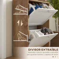 Zapatero Nami Homcom 2 puertas abatibles 12 pares natural/blanco 75,5x60x24,5 cm