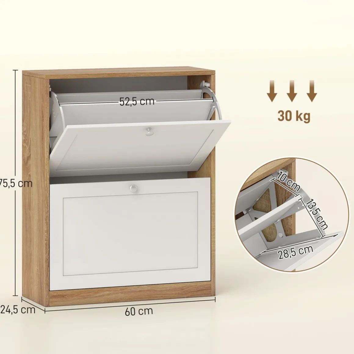 Zapatero Nami Homcom 2 puertas abatibles 12 pares natural/blanco 75,5x60x24,5 cm