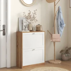 Zapatero Nami Homcom 2 puertas abatibles 12 pares natural/blanco 75,5x60x24,5 cm