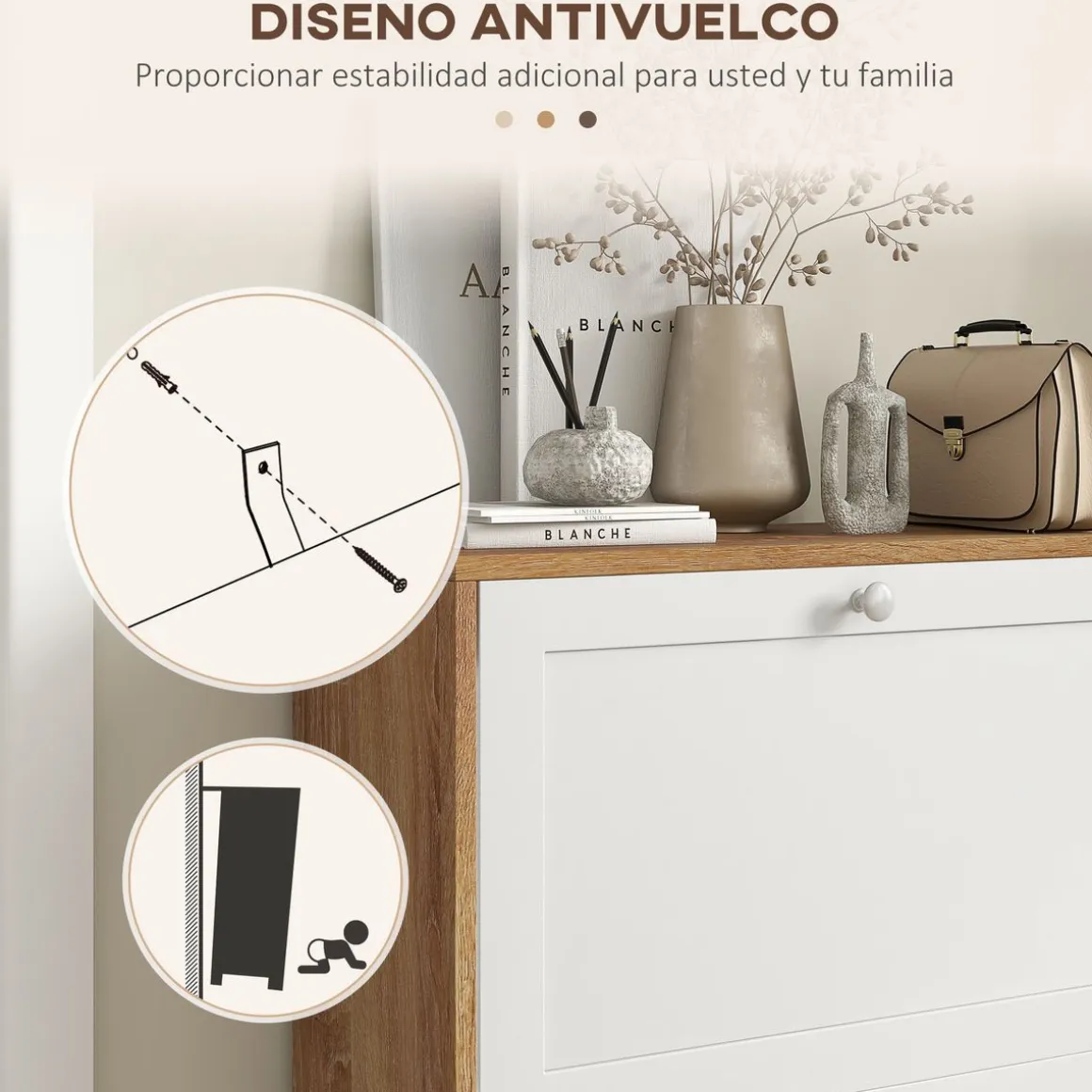 Zapatero Nami Homcom 2 puertas abatibles 12 pares natural/blanco 75,5x60x24,5 cm