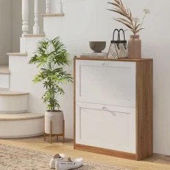 Zapatero Nami Homcom 2 puertas abatibles 12 pares natural/blanco 75,5x60x24,5 cm
