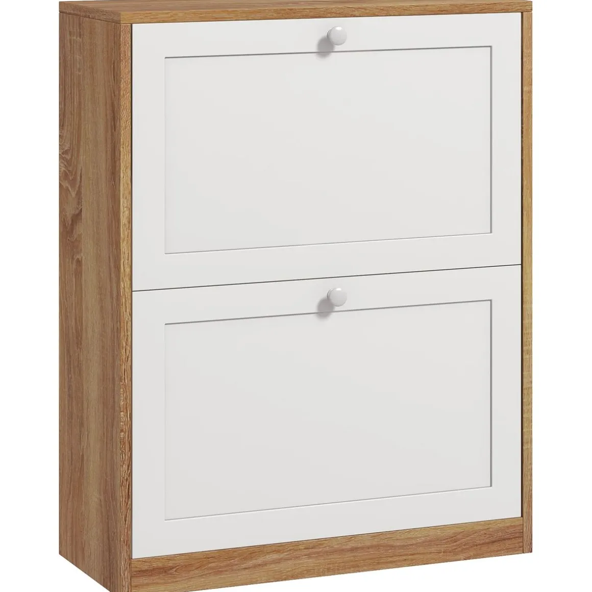 Zapatero Nami Homcom 2 puertas abatibles 12 pares natural/blanco 75,5x60x24,5 cm