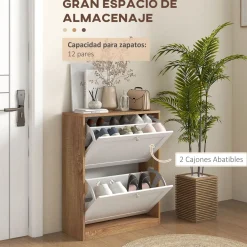 Zapatero Nami Homcom 2 puertas abatibles 12 pares natural/blanco 75,5x60x24,5 cm