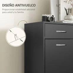 Zapatero Noche Homcom 2 cajones con 2 puertas negro 91,5x80x30 cm