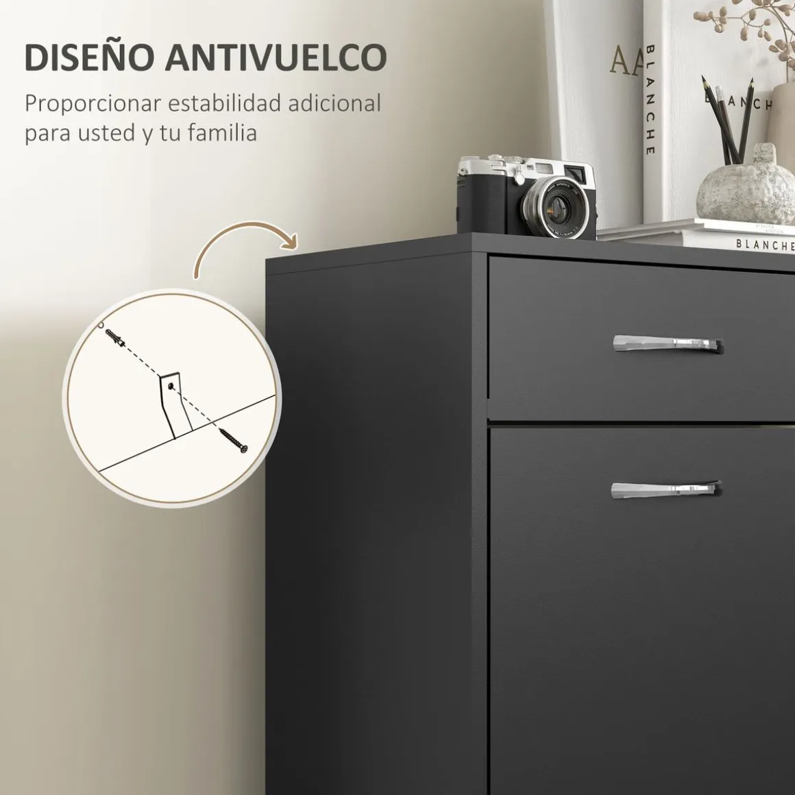 Zapatero Noche Homcom 2 cajones con 2 puertas negro 91,5x80x30 cm