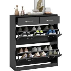 Zapatero Noche Homcom 2 cajones con 2 puertas negro 91,5x80x30 cm