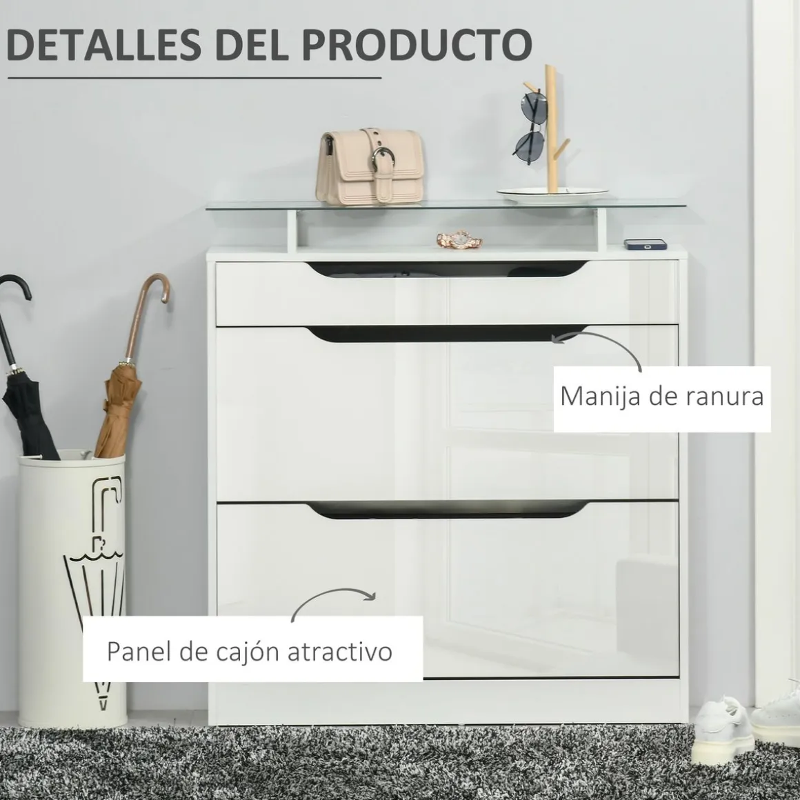 Zapatero Nordic Homcom 2 puertas con cajón blanco 96x89x23 cm