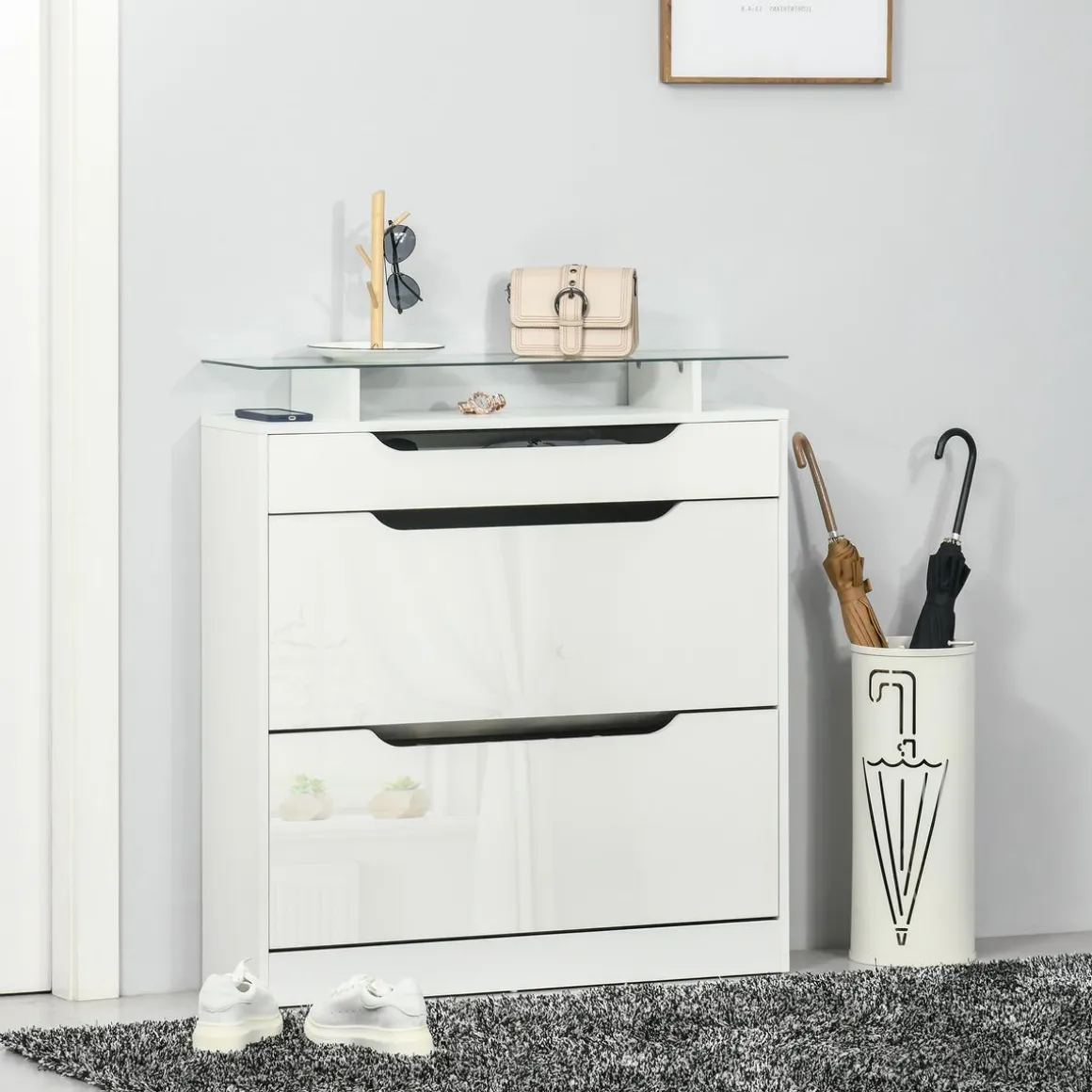 Zapatero Nordic Homcom 2 puertas con cajón blanco 96x89x23 cm