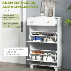Zapatero Nussa Homcom 2 puertas + cajón 8 pares blanco 98,5x60x23,5 cm