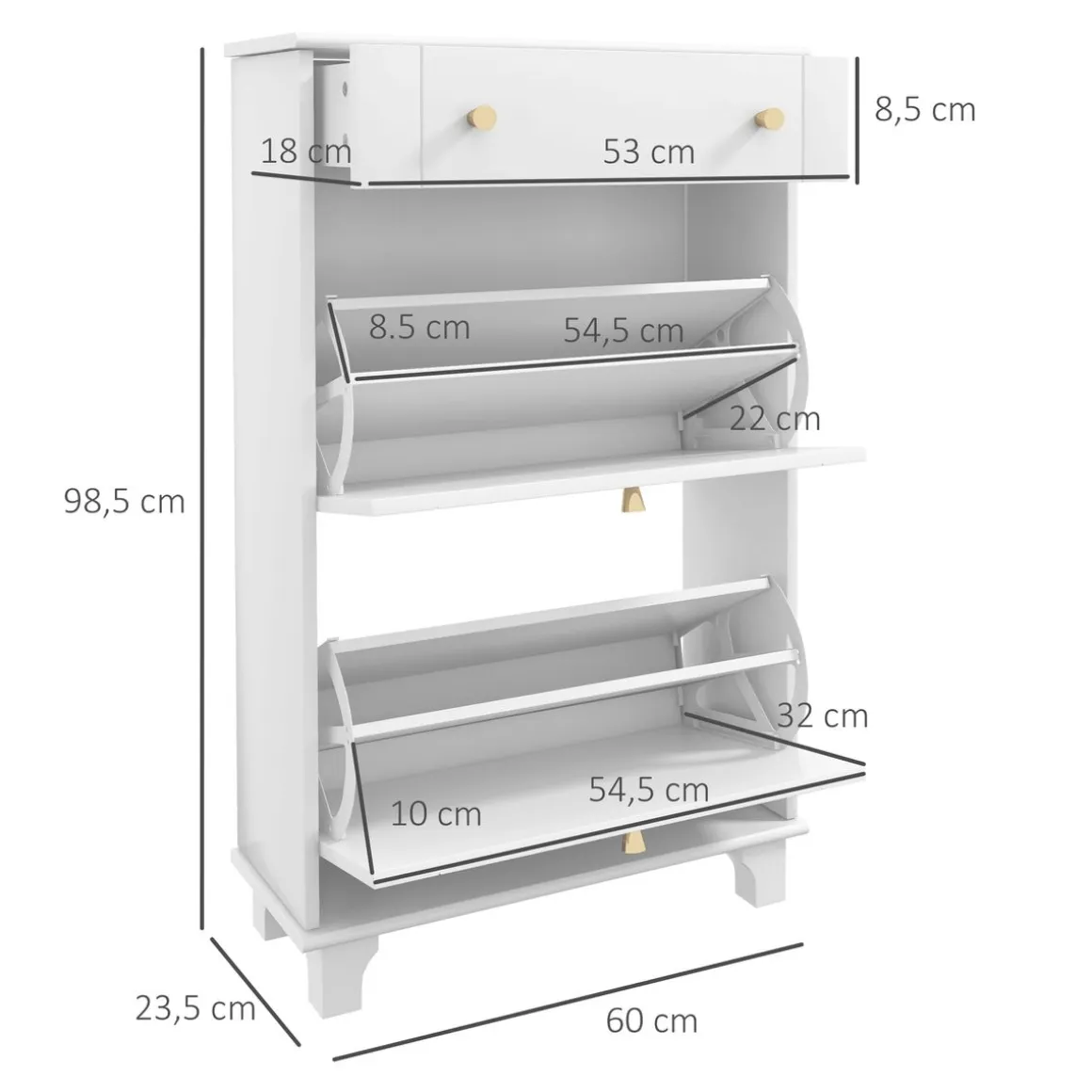 Zapatero Nussa Homcom 2 puertas + cajón 8 pares blanco 98,5x60x23,5 cm
