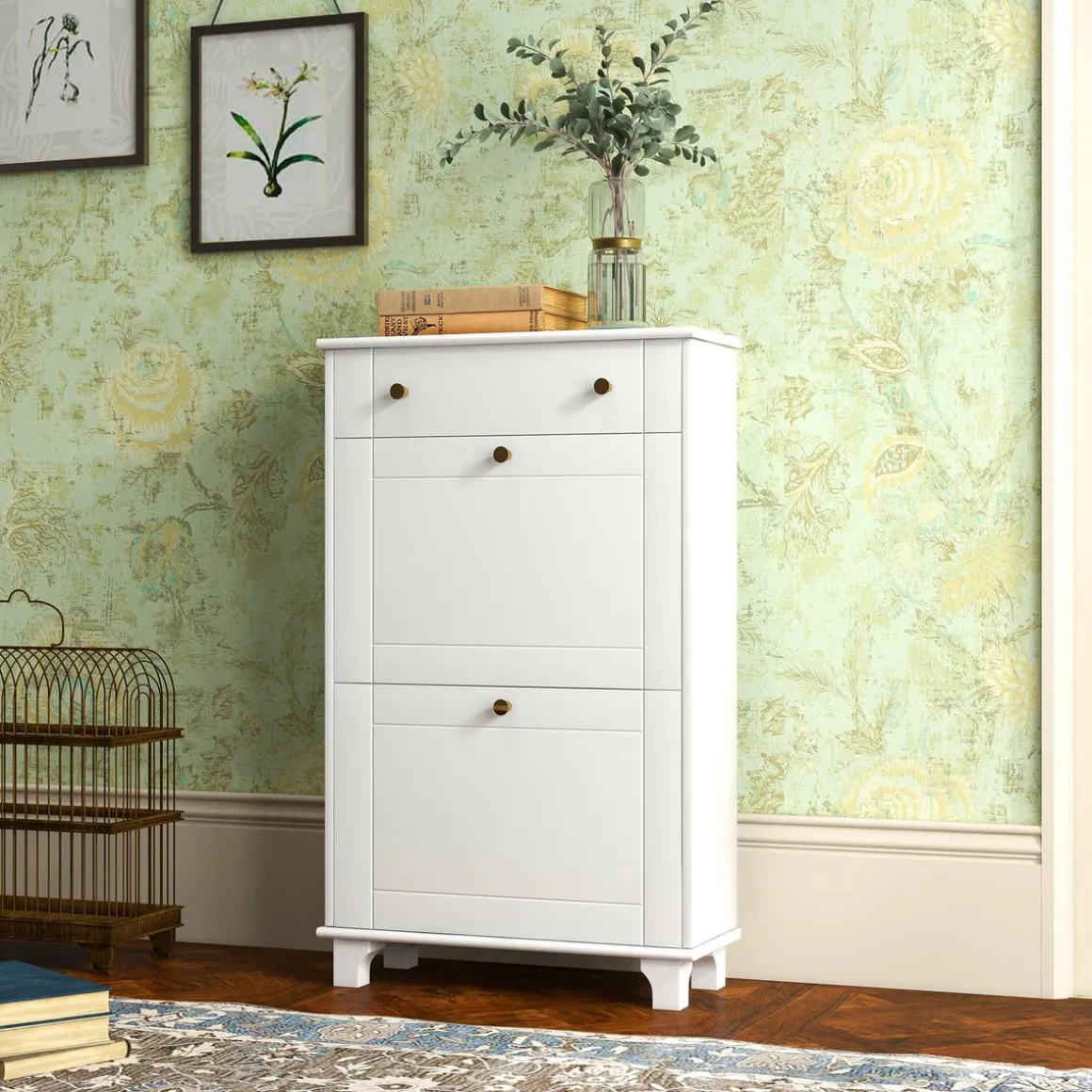 Zapatero Nussa Homcom 2 puertas + cajón 8 pares blanco 98,5x60x23,5 cm