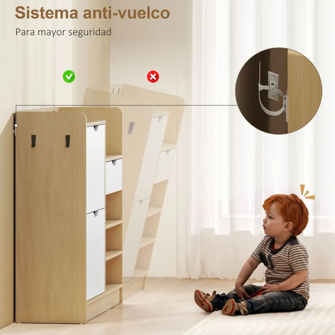 Zapatero Ommio Homcom 2 puertas con cajón 14 pares blanco/natural 90x93x30 cm