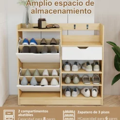 Zapatero Ommio Homcom 2 puertas con cajón 14 pares blanco/natural 90x93x30 cm