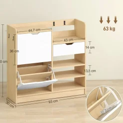 Zapatero Ommio Homcom 2 puertas con cajón 14 pares blanco/natural 90x93x30 cm