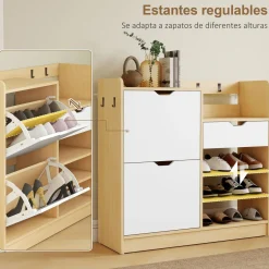 Zapatero Ommio Homcom 2 puertas con cajón 14 pares blanco/natural 90x93x30 cm