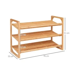 Zapatero Ovre Homcom 3 niveles 9 pares bambú 51x76x33 cm