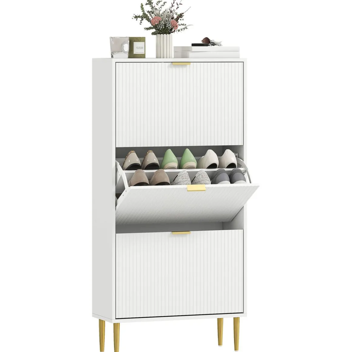 Zapatero Piña Homcom 3 puertas 18 pares blanco 128x60x24 cm