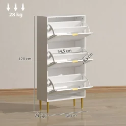 Zapatero Piña Homcom 3 puertas 18 pares blanco 128x60x24 cm