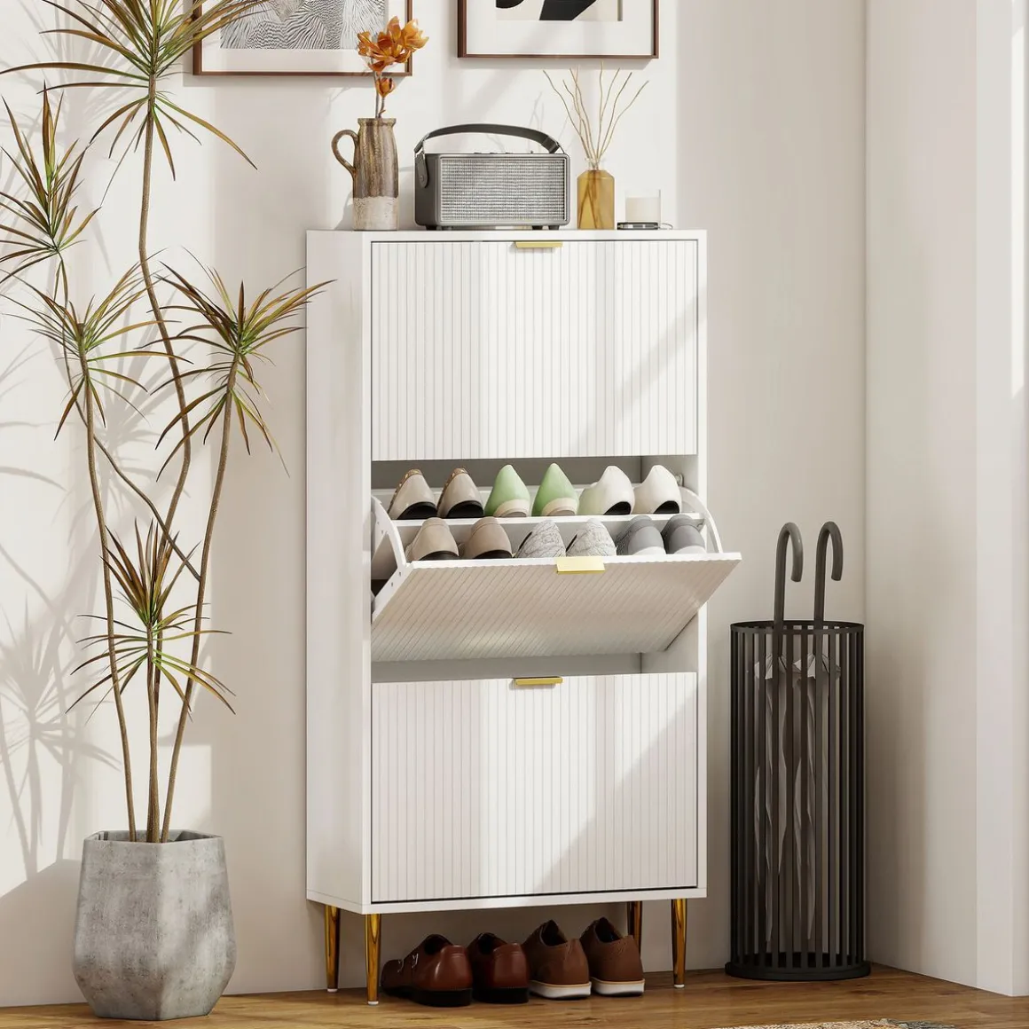 Zapatero Piña Homcom 3 puertas 18 pares blanco 128x60x24 cm