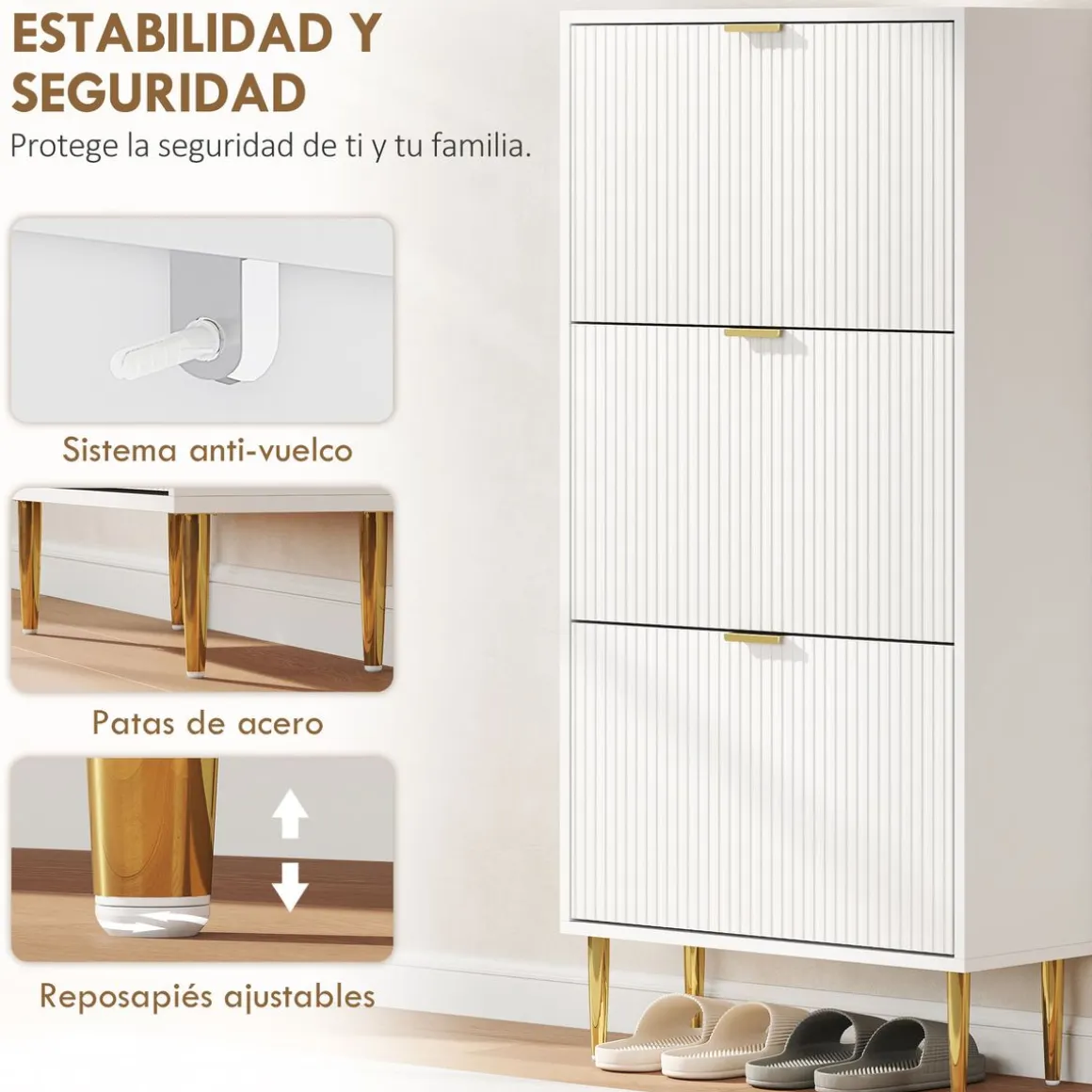 Zapatero Piña Homcom 3 puertas 18 pares blanco 128x60x24 cm