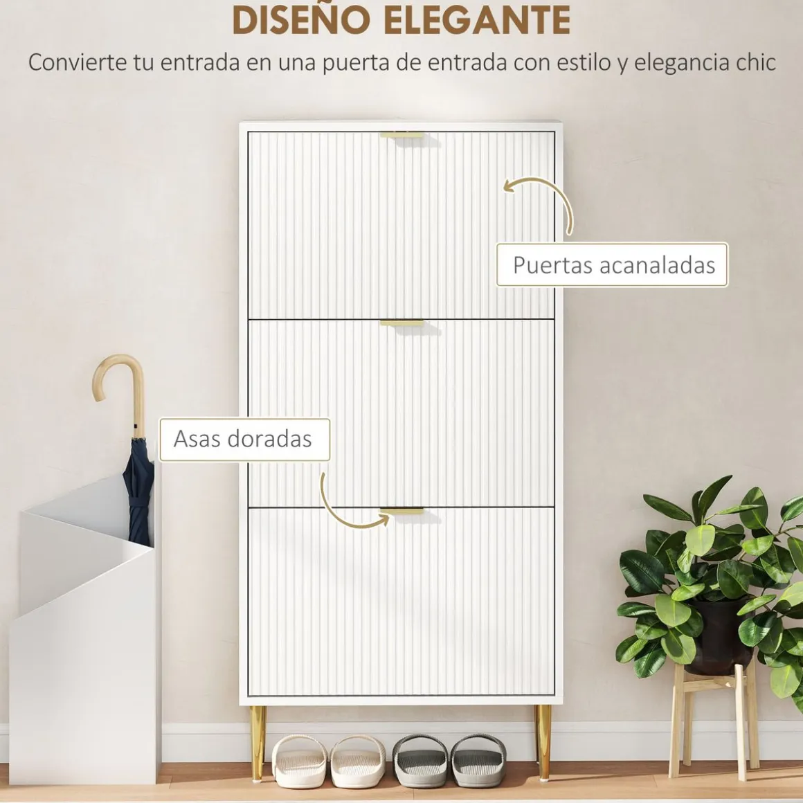 Zapatero Piña Homcom 3 puertas 18 pares blanco 128x60x24 cm