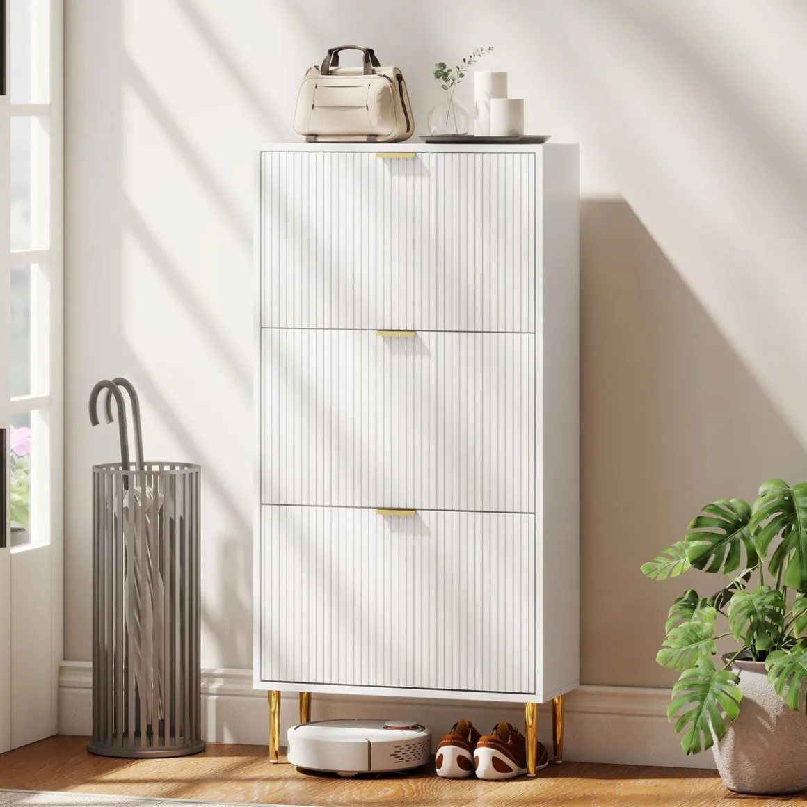 Zapatero Piña Homcom 3 puertas 18 pares blanco 128x60x24 cm