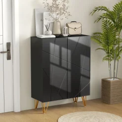 Zapatero Pro Homcom 2 puertas + 5 estantes negro 97x72x31,5 cm