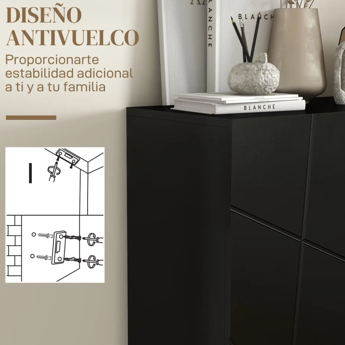 Zapatero Pro Homcom 2 puertas + 5 estantes negro 97x72x31,5 cm