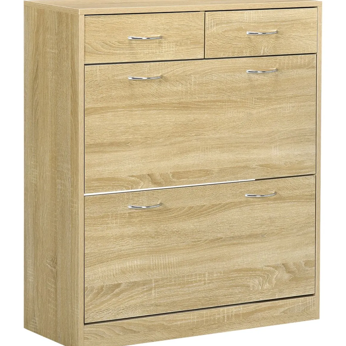Zapatero Roka Homcom 2 cajones abatibles 12 pares roble 91,5x80x30 cm
