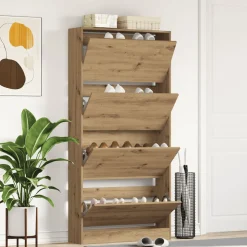 Zapatero Romo 4 puertas abatibles natural 163,5x80x21 cm