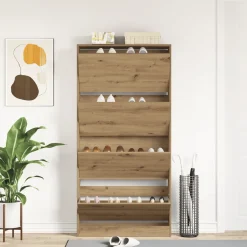 Zapatero Romo 4 puertas abatibles natural 163,5x80x21 cm