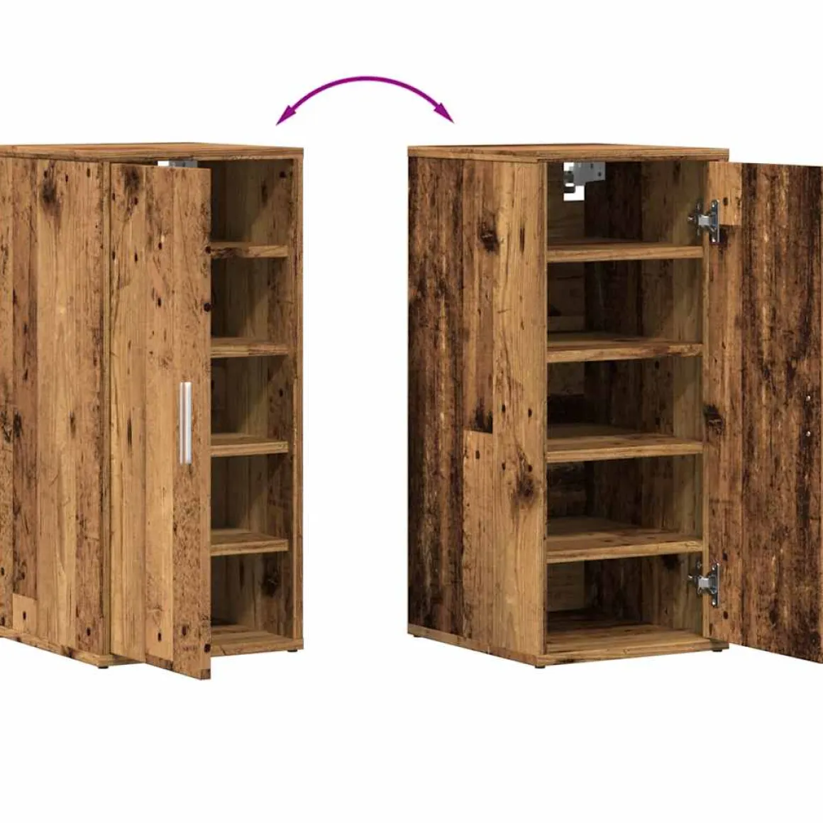 Zapatero Rustie con puerta + 5 compartimentos madera 70x32x35 cm