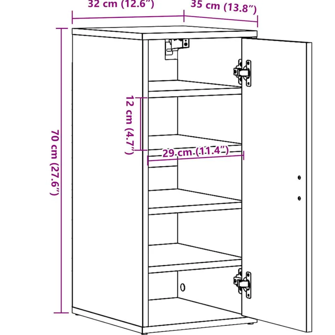 Zapatero Rustie con puerta + 5 compartimentos madera 70x32x35 cm