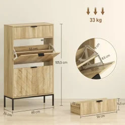 Zapatero Selena 1 cajón + 2 puertas abatibles roble 105,5x60x24 cm