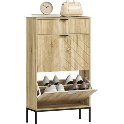 Zapatero Selena 1 cajón + 2 puertas abatibles roble 105,5x60x24 cm