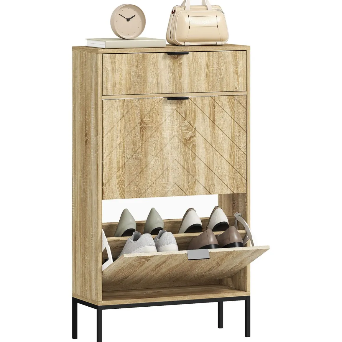 Zapatero Selena 1 cajón + 2 puertas abatibles roble 105,5x60x24 cm