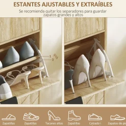 Zapatero Selena 1 cajón + 2 puertas abatibles roble 105,5x60x24 cm