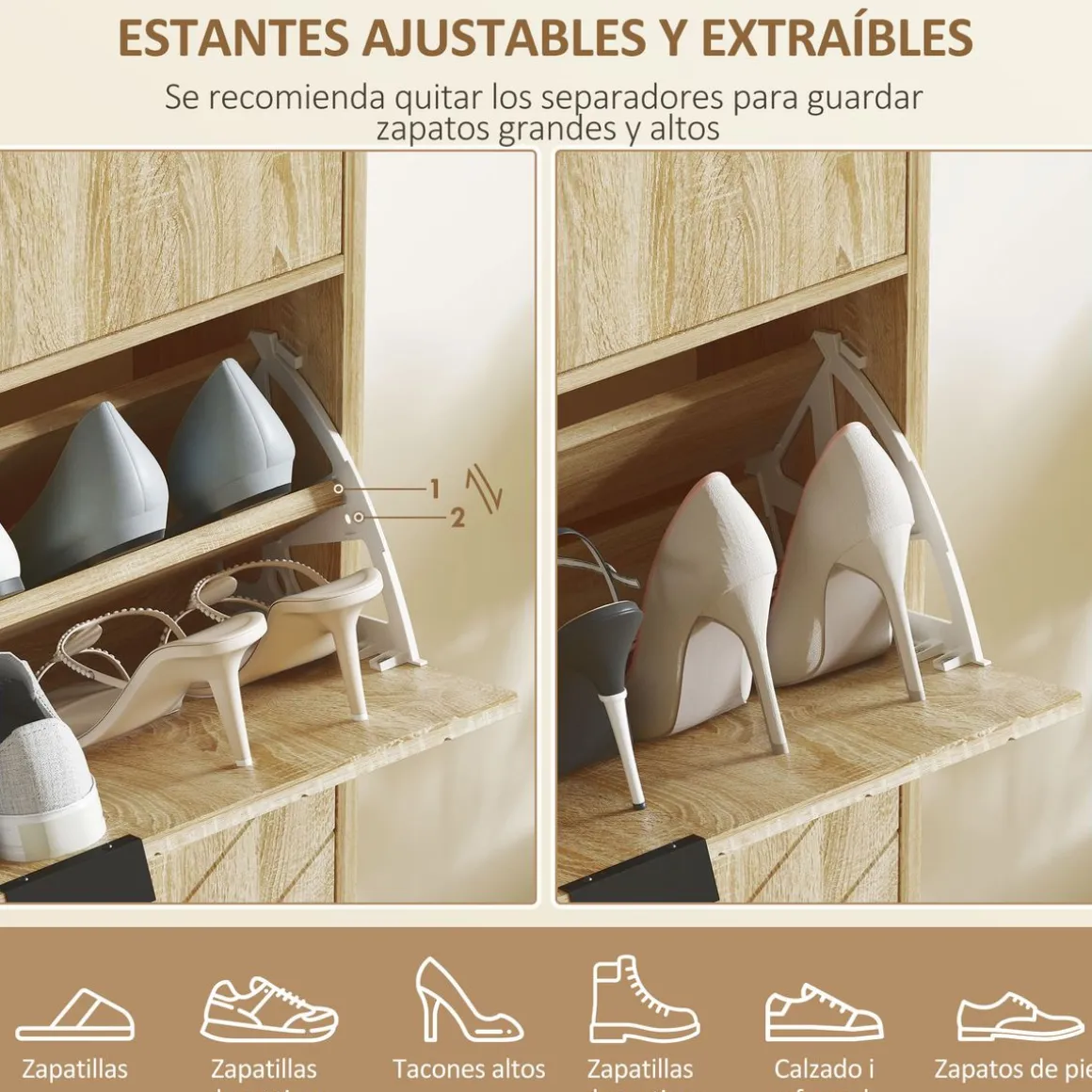 Zapatero Selena 1 cajón + 2 puertas abatibles roble 105,5x60x24 cm
