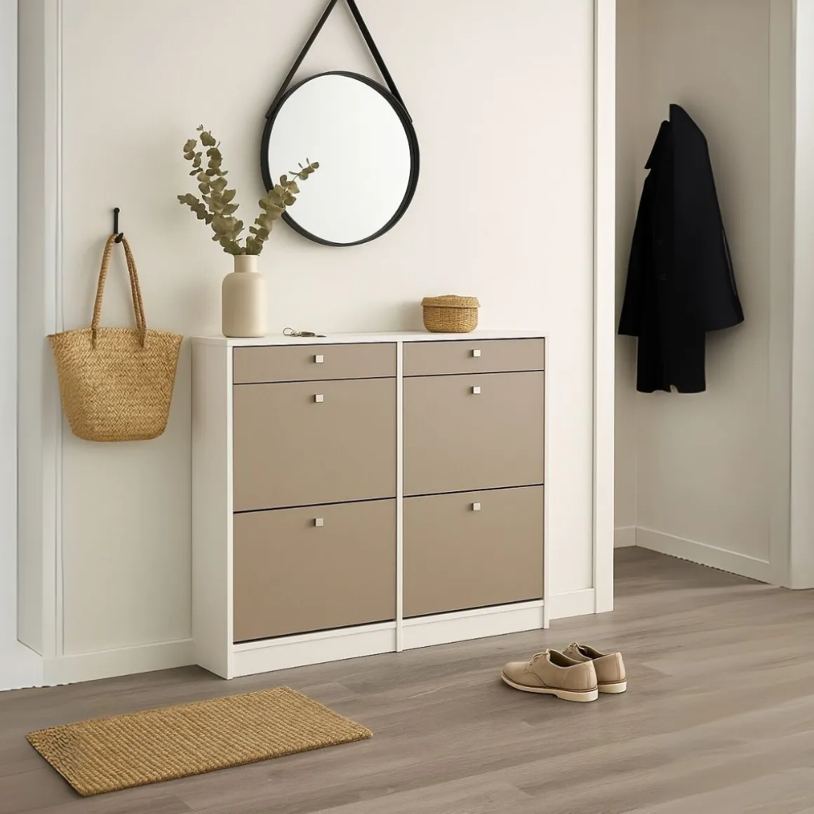 Zapatero Sirena 4 puertas con 2 cajones blanco/gris 104,3x116,8x27 cm