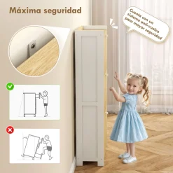 Zapatero Six Homcom puertas abatibles diseño con listones natural/blanco