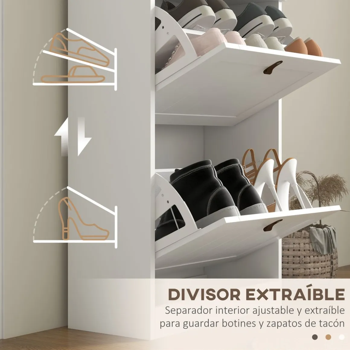 Zapatero Somer Homcom 2 puertas 10 pares blanco 82,5x54x24 cm