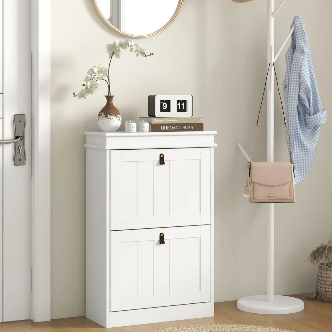 Zapatero Somer Homcom 2 puertas 10 pares blanco 82,5x54x24 cm