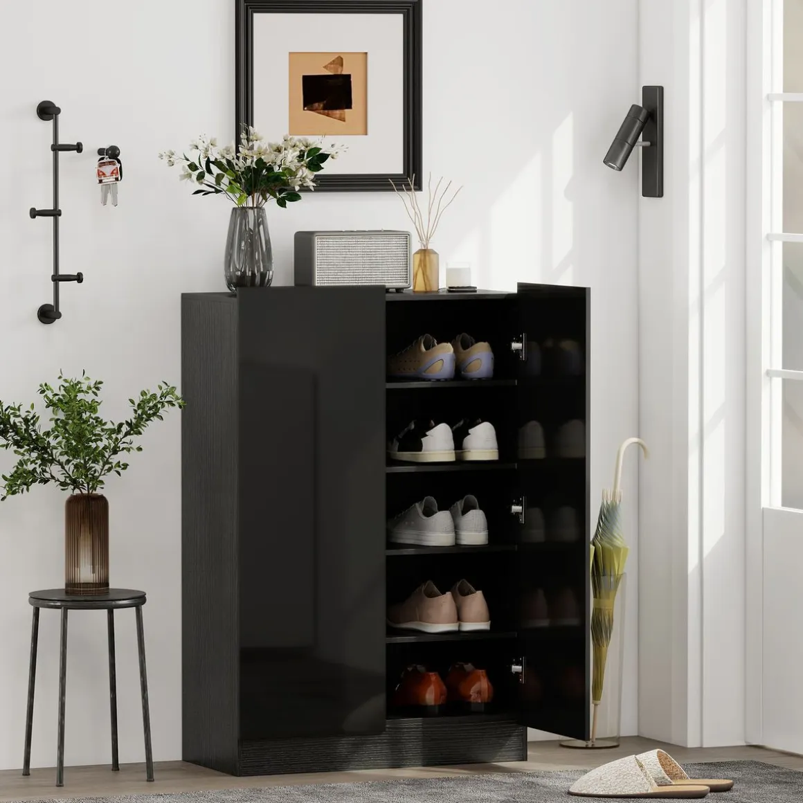 Zapatero Stelara Homcom 2 puertas 20 pares negro 103x72x34,5 cm