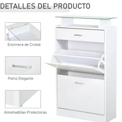Zapatero Tarsia Homcom 3 cajones + estante blanco 105,5x60x24 cm
