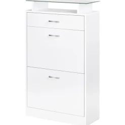 Zapatero Tarsia Homcom 3 cajones + estante blanco 105,5x60x24 cm