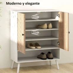Zapatero Therian Homcom 2 puertas + estante blanco/natural 97x75x35 cm