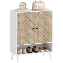 Zapatero Therian Homcom 2 puertas + estante blanco/natural 97x75x35 cm