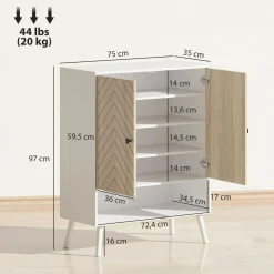 Zapatero Therian Homcom 2 puertas + estante blanco/natural 97x75x35 cm