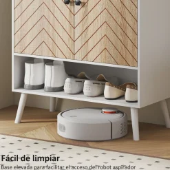 Zapatero Therian Homcom 2 puertas + estante blanco/natural 97x75x35 cm