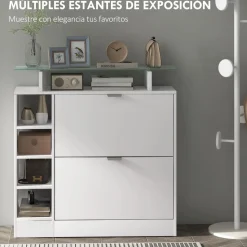 Zapatero Toby Homcom 2 cajones + 4 estantes + repisa blanco 92x89x25 cm